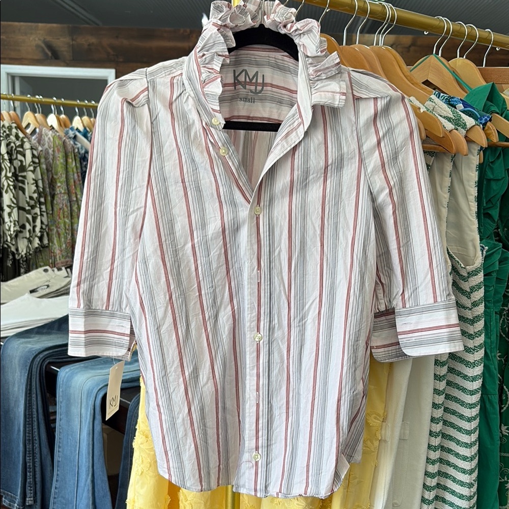 KMJ Striped Ruffle Collar Blouse